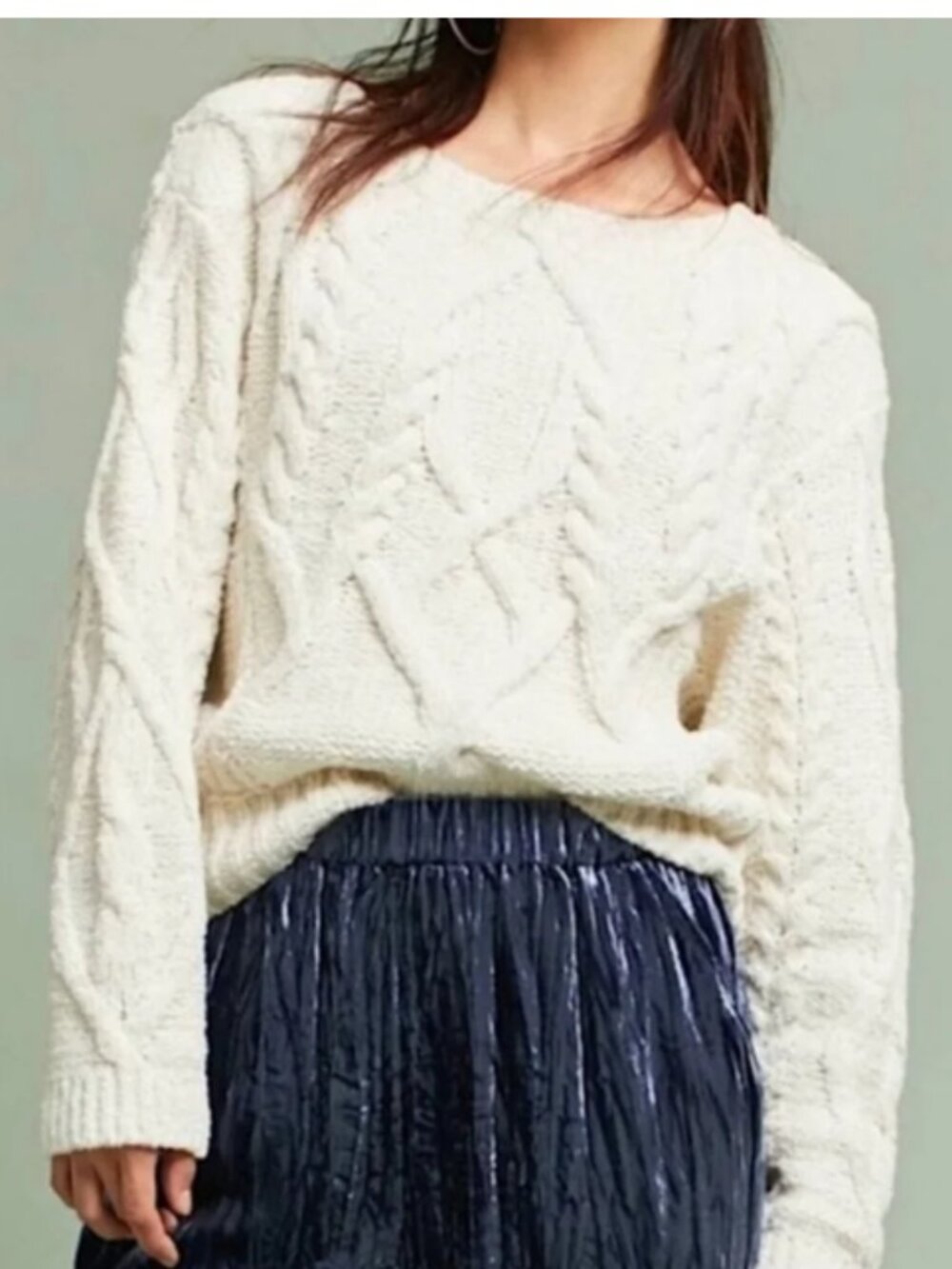 Anthropologie Sleeping on Snow Ivory Cable-Knit Crew Sweater - XXSP/XSP